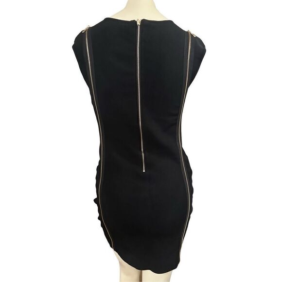 Bebe Women Bandage Cold Shoulder Gold-Tone Zipper Bodycon Mini Dress Black Large - Picture 2 of 10
